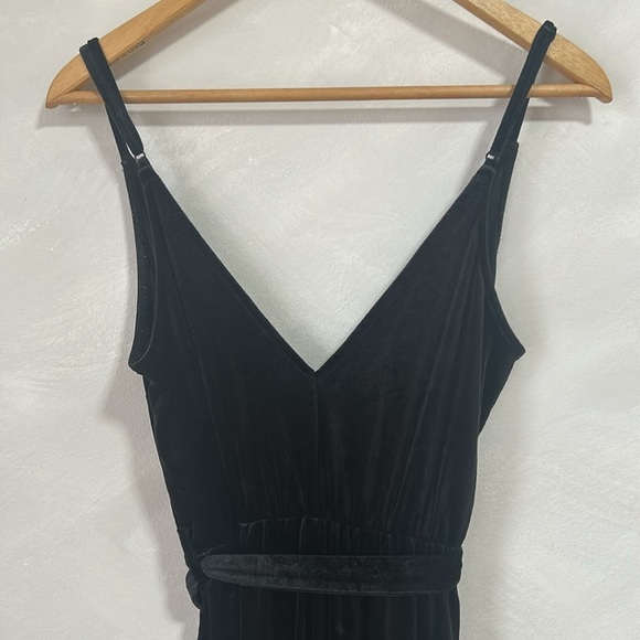 H&M Velour Velvet Jumpsuit in Black, cross wrap top wide leg skinny straps small - Picture 9 of 9